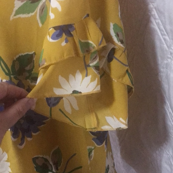 Jennie & Marlis Autumn Tie Blouse yellow with blue flowers size Large - Picture 4 of 14